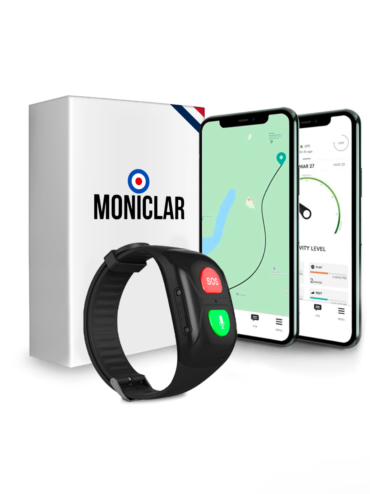 Montre GPS Senior, bracelet d'assistance connecté, Bouton d'urgence –  MONICLAR